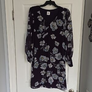 Floral Long Sleeve Dress - Black and Blue